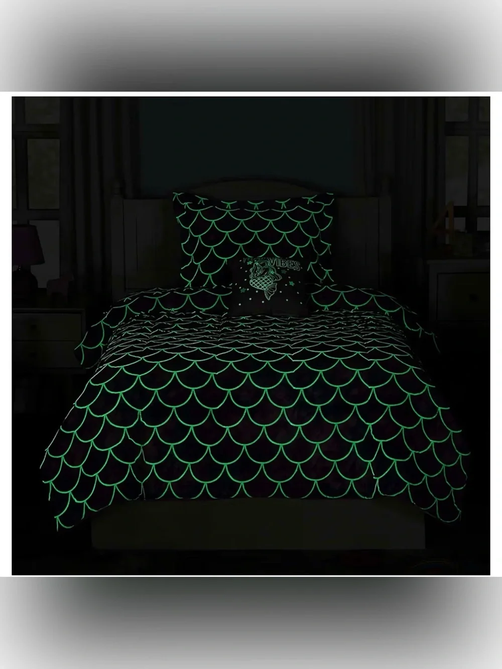 Twin Comforter Set for Girls-3 Pieces Mermaid Glow in the Dark Bedding Sets Twin